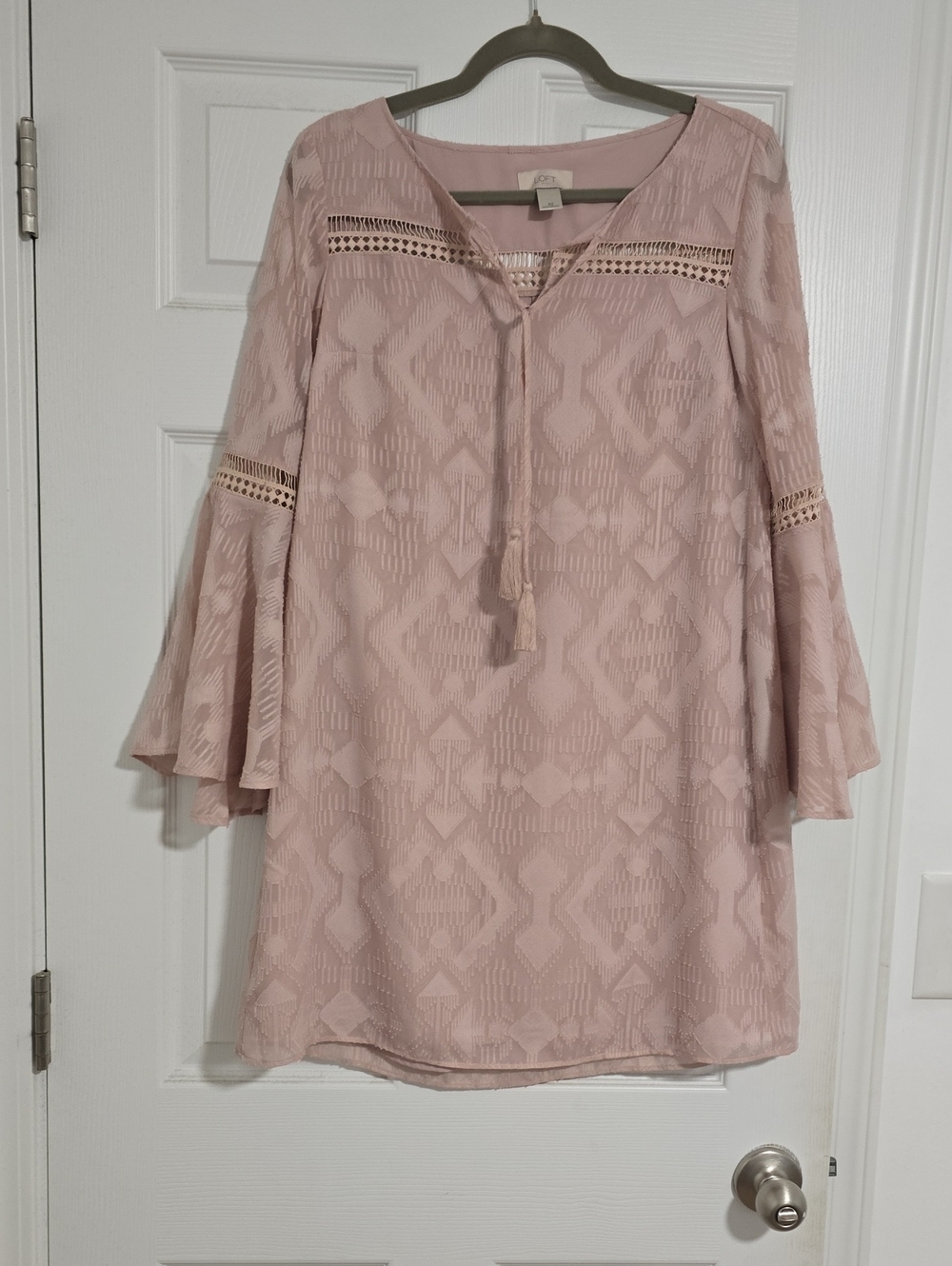 LOFT Blush Pink Lace-Trim Tassel Tunic Dress